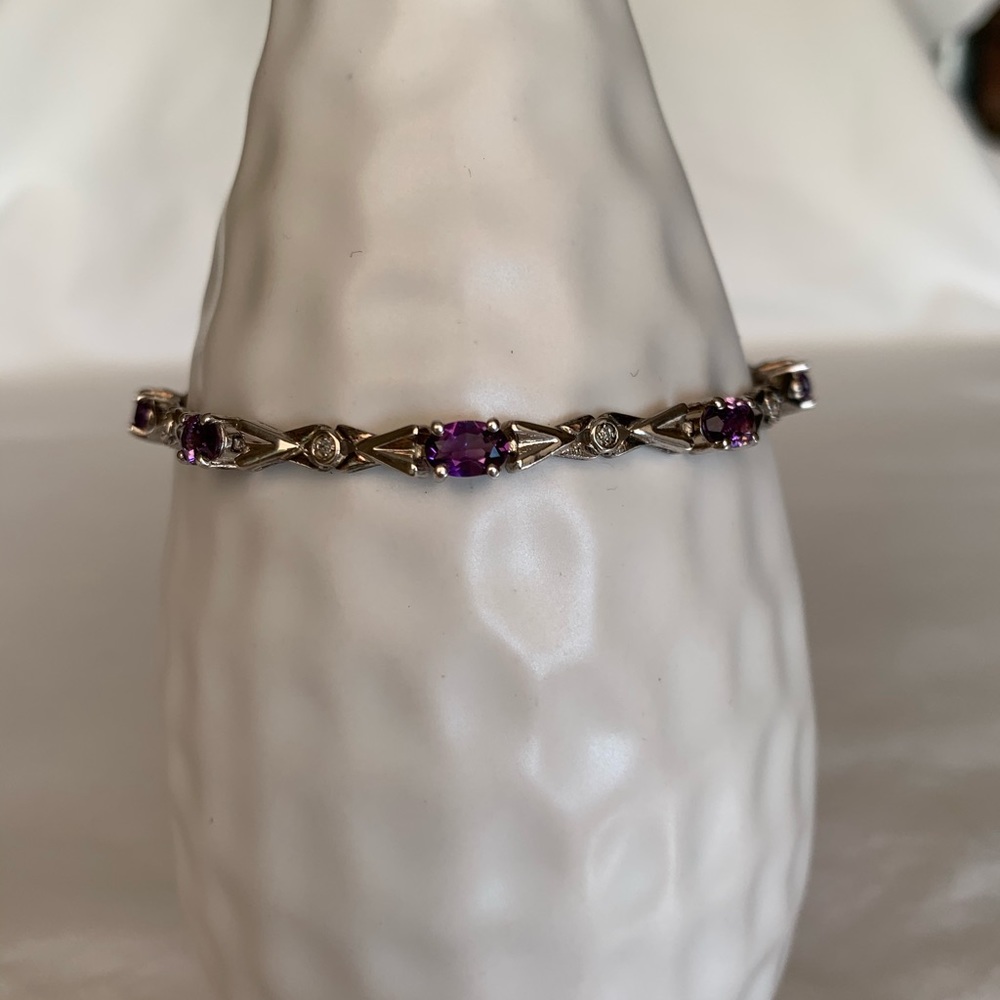 Vintage Deco Sterling Amethyst Diamond Bracelet